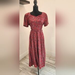 Elegant Red Paisley Dress Vintage Erika Studio